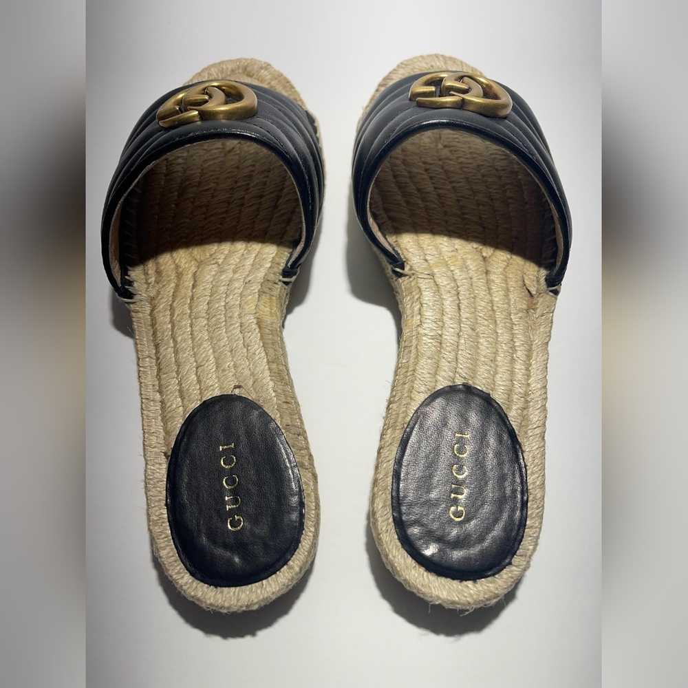 GUCCI GG Women's Matelasse Leather Espadrille Slide Sandal Black Size 37/7 - Picture 8 of 10